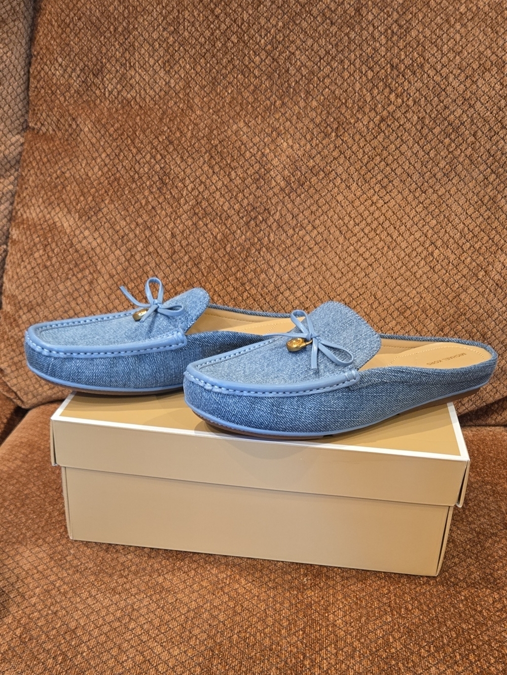 Michael Kors Greta Washed Denim Mule Loafers with Bow